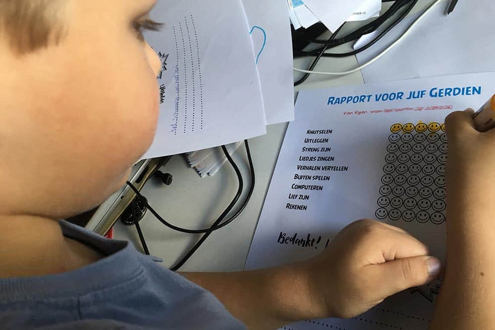 rapport voor de juf of meester; DIY cadeau juffendag